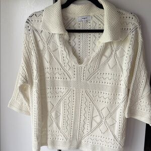SUNCOO Cream Open-Knit Polo Sweater